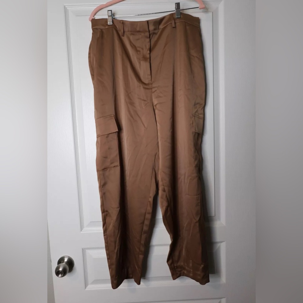 Nicole Miller New York Brown Satin Wide Leg Dress Pants for Women Size XL NWT